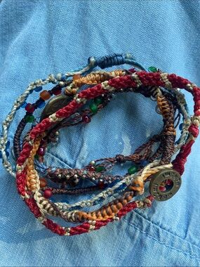 6 Boho Multicolor Woven Stackable Bracelets